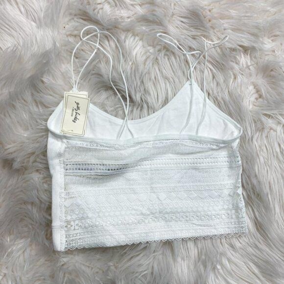 Gilly Hicks White Strappy Bralette Ribbed Front & Lace Back - Picture 2 of 3
